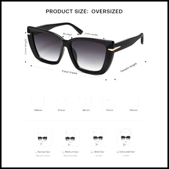 Oversized Cat Eye Sunglasses with UV400 Protection Lenses main image 6